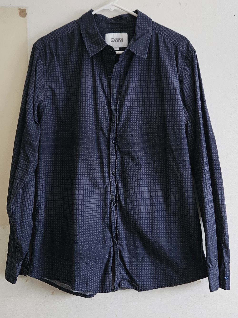 Warehouse Navy Dot-Grid Long Sleeve Button-Down Shirt
